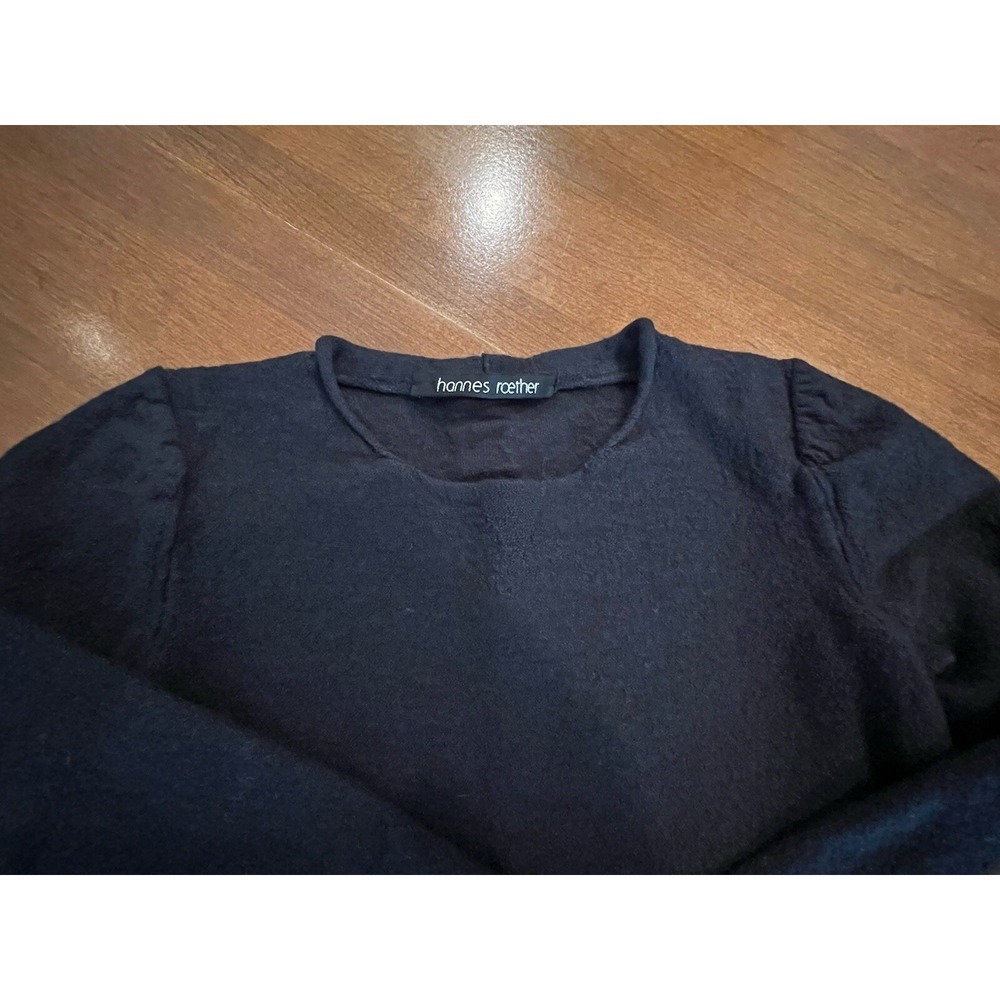 Hannes Roether Black Wm's Virgin Wool Sweater Size XS Rolled Hem Collar - Picture 5 of 15